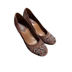 Vintage Aldo Women's Brown Embellished Beaded Heel Pumps Shoes 7.5